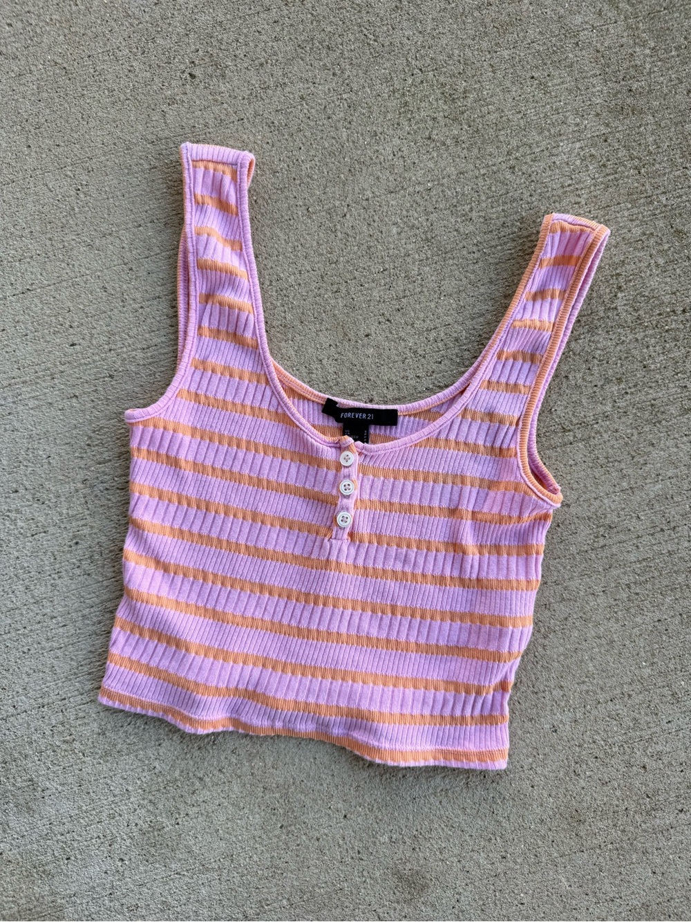 Forever 21 Pink and Peach Striped Cropped Ribbed Tank